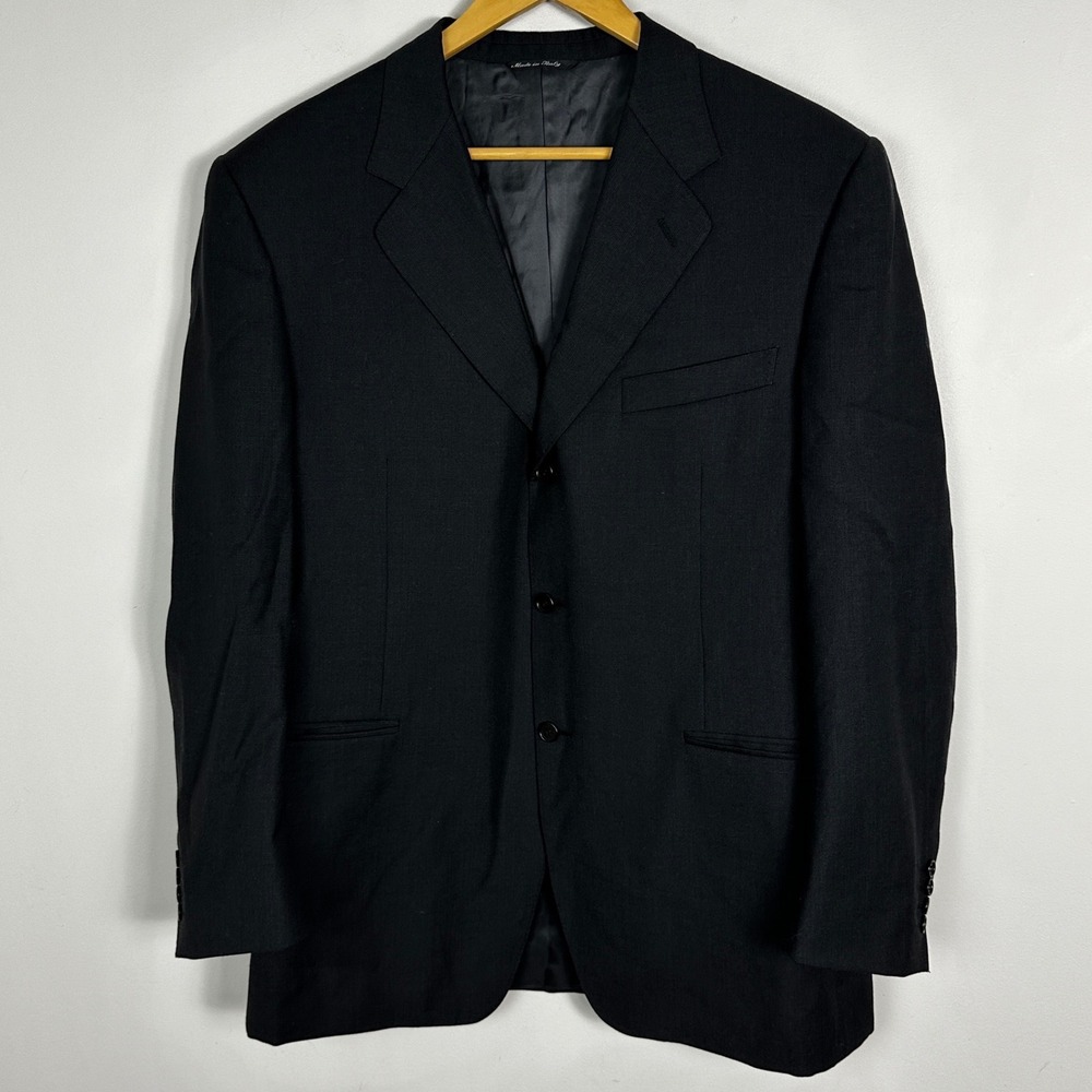 Canali Mens Suit Sz 44R Wool 3-Button Blazer Pleated Cuffed Trousers Black Italy - Picture 3 of 16